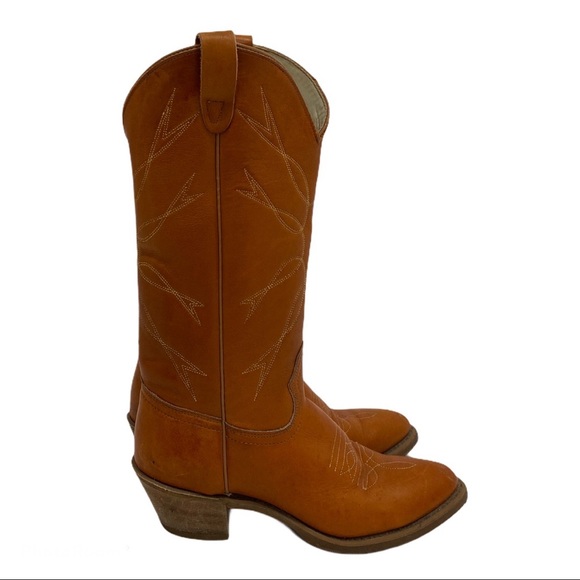 Vibram Burnt Orange Texas Cowboy Boots with Tan Stitching - Picture 1 of 9